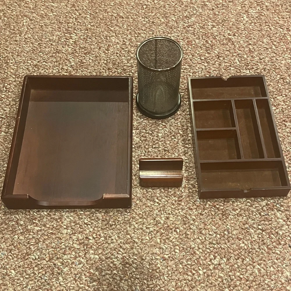 Brown Desk Wood & Metal Organizers